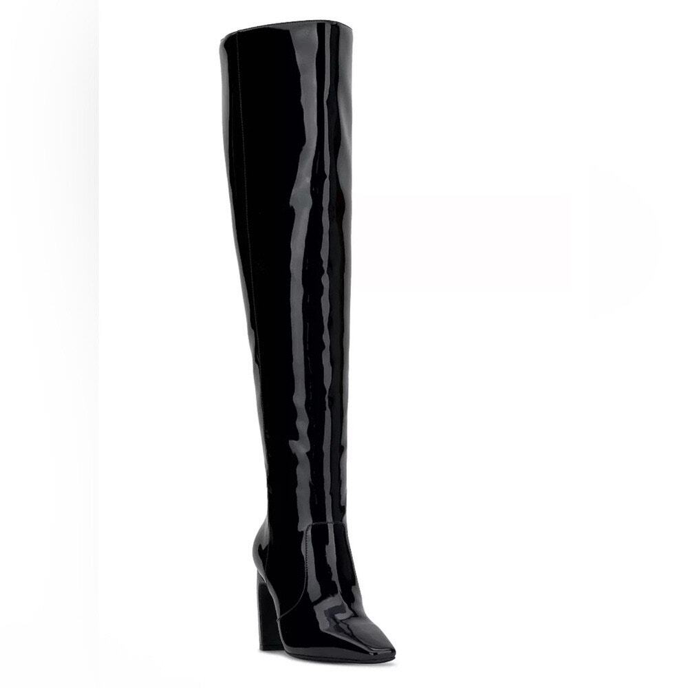 INC Black Patent Knee High Boots Square Toe Block Heel Women’s 8.5 NWOB
